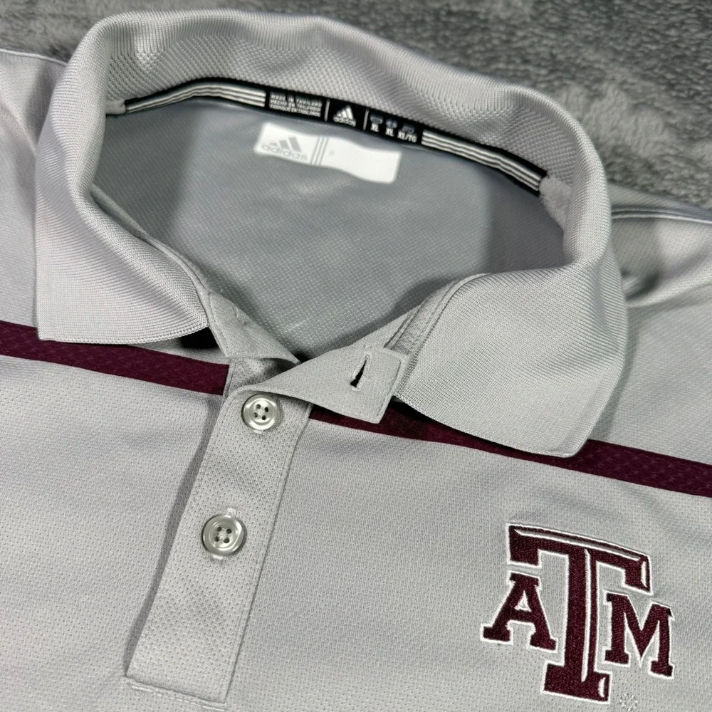 Adidas Texas A&M Aggies Climalite Polo Shirt Mens XL Gray Maroon Short Sleeve